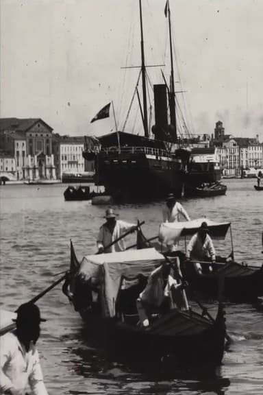 Venice, harbour scene with gondolas